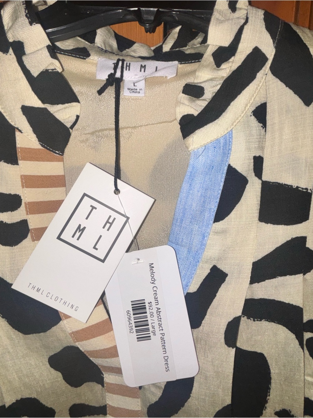 NWT- THML Black and Cream Abstract Print Dress - Picture 3 of 7